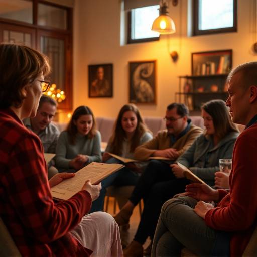 Imagen ilustrativa de taller de Storytelling, mostrando a participantes compartiendo historias en un ambiente colaborativo.